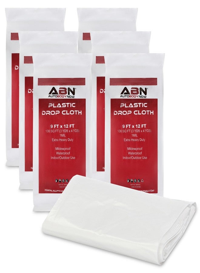 ABN White Clear Plastic Drop Cloth 6-Pack Set, 9 x 12ft - Car Painters Protector, Floor Paint Spill Painting Protection - Image 1