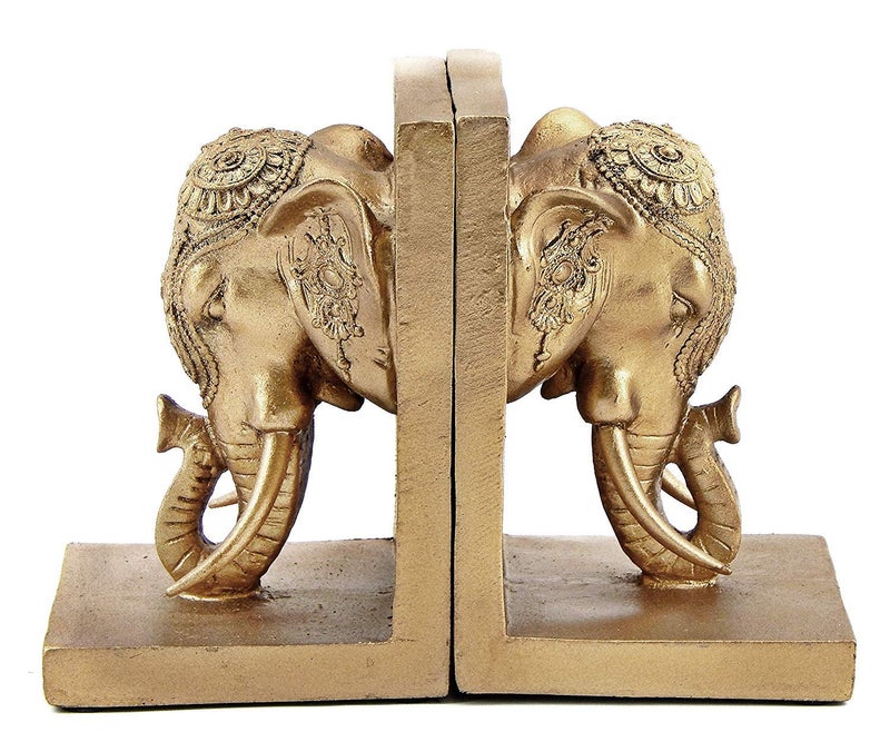 Bellaa 21817 Bookends Elephant Head Bookshelf Decor 7 inch