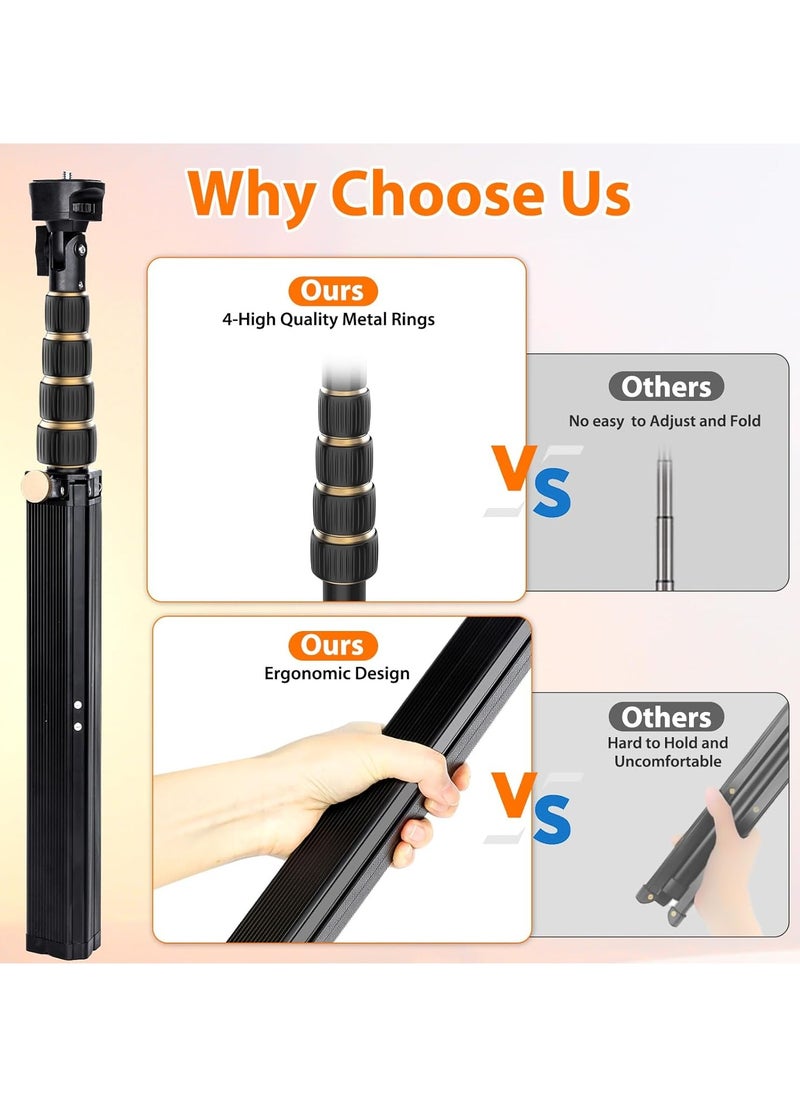 Generic - 1.7m Tripod for iPhone, Extendable Stand with Remote Control, 360° Rotating Phone Holder, Sturdy Aluminum Selfie Stick with Wide Legs and Thicker Tube, Gold Locking Knobs - Image 1