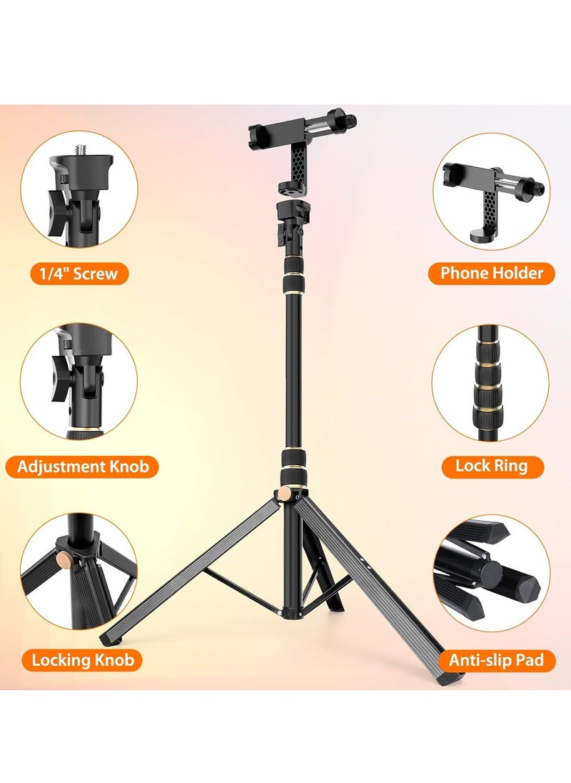 Generic - 1.7m Tripod for iPhone, Extendable Stand with Remote Control, 360° Rotating Phone Holder, Sturdy Aluminum Selfie Stick with Wide Legs and Thicker Tube, Gold Locking Knobs - Image 1