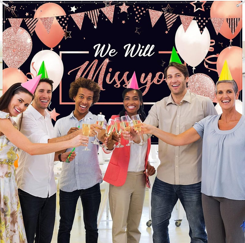ARS We Will Miss You Party Decorations, Extra Large Going Away Backdrop Miss You Photography Background Banner for Farewell Anniversary Retirement Graduation Party (Rose Gold) - Image 3
