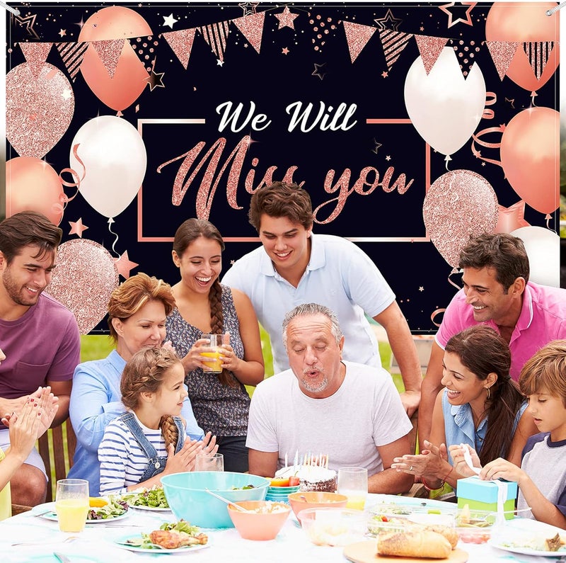 ARS We Will Miss You Party Decorations, Extra Large Going Away Backdrop Miss You Photography Background Banner for Farewell Anniversary Retirement Graduation Party (Rose Gold) - Image 2