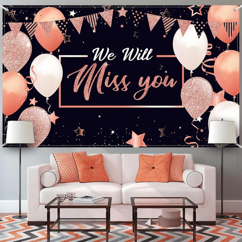 ARS We Will Miss You Party Decorations, Extra Large Going Away Backdrop Miss You Photography Background Banner for Farewell Anniversary Retirement Graduation Party (Rose Gold) - Image 4