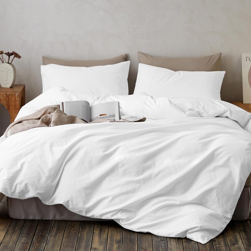 TEXOFAB 100 Brushed Microfiber Duvet Cover Set King Size Bed Duvet Cover 92x 106 with 2 Pillow Covers Machine Washable Hypoallergenic Duvet Cover Wrinkle FreeWhite - Image 1