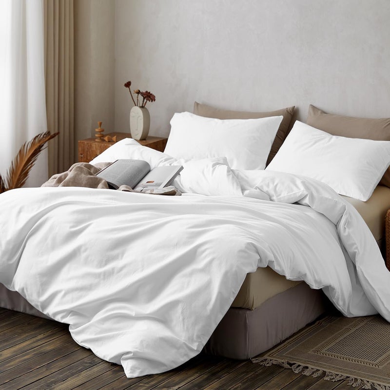 TEXOFAB 100 Brushed Microfiber Duvet Cover Set King Size Bed Duvet Cover 92x 106 with 2 Pillow Covers Machine Washable Hypoallergenic Duvet Cover Wrinkle FreeWhite - Image 2