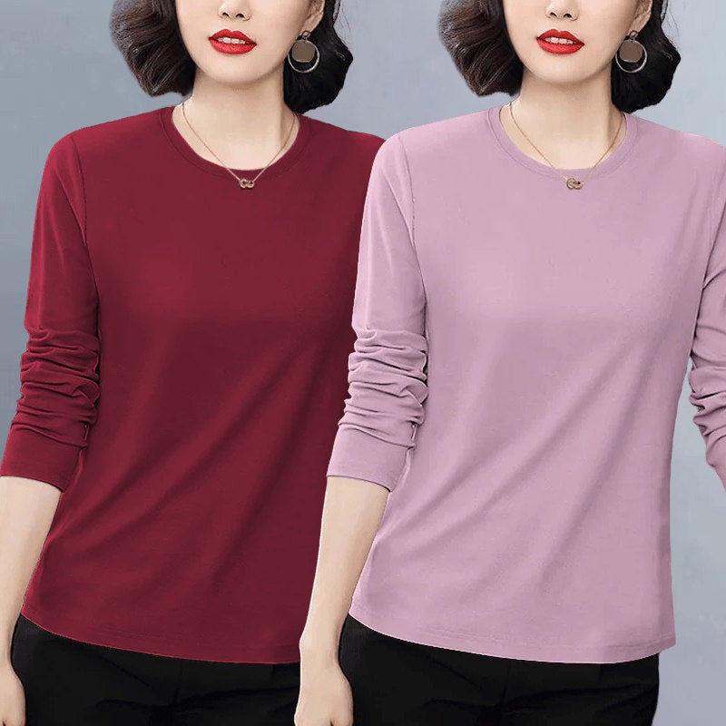 Pure cotton casual popular long-sleeved t-shirt for women's autumn 2025 new loose plus-size versatile age-reducing top with front shoulder - Image 3