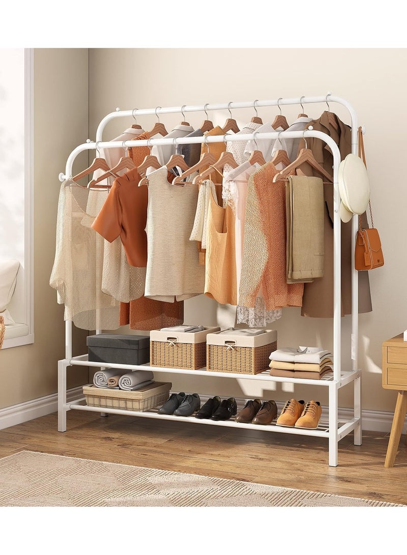 DubaiGallery Double Rod Garment Rack, Rack for Hanging Clothes with 2 Tier bottom Organizer, Shirt,Towel Rack and Lower Storage Shelf for Boxes,Shoes, Boots. 4 Hooks - Image 2