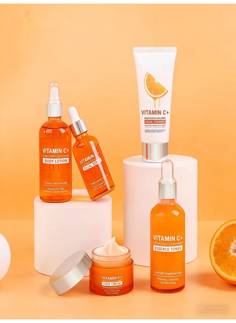 Vitamin C Whitening Gift Set (including 100g Facial Cleanser, 100ml Toner, 50ml Essence, 100ml Lotion, 50g Face Cream), a Gift for Women's Birthday, Party, Wedding, Ramadan, Valentine's Day - Image 2