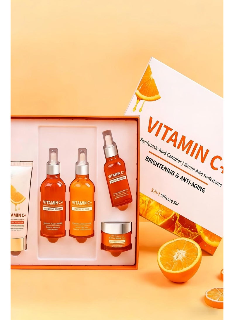 Vitamin C Whitening Gift Set (including 100g Facial Cleanser, 100ml Toner, 50ml Essence, 100ml Lotion, 50g Face Cream), a Gift for Women's Birthday, Party, Wedding, Ramadan, Valentine's Day - Image 3