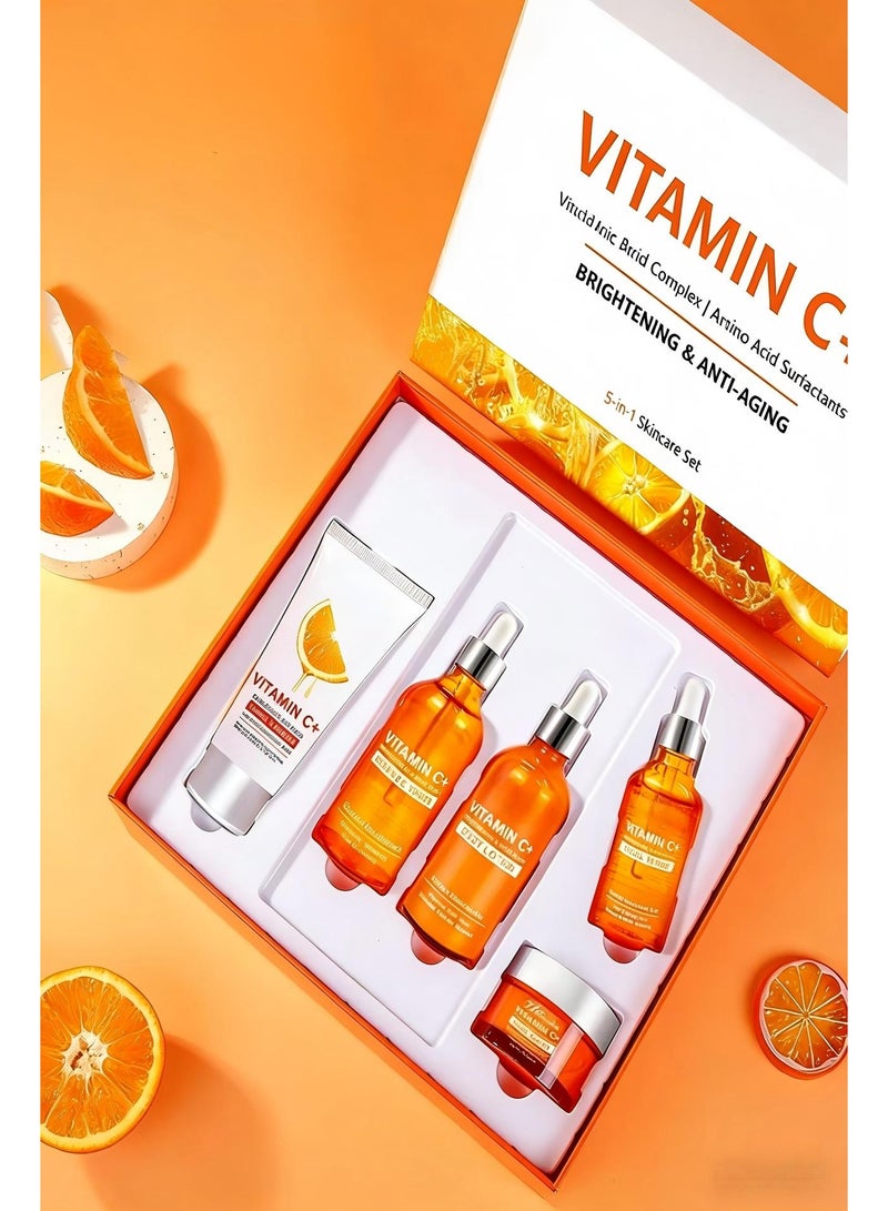 Vitamin C Whitening Gift Set (including 100g Facial Cleanser, 100ml Toner, 50ml Essence, 100ml Lotion, 50g Face Cream), a Gift for Women's Birthday, Party, Wedding, Ramadan, Valentine's Day - Image 4