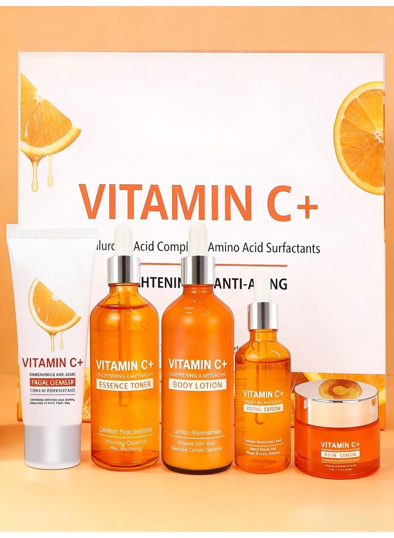 Vitamin C Whitening Gift Set (including 100g Facial Cleanser, 100ml Toner, 50ml Essence, 100ml Lotion, 50g Face Cream), a Gift for Women's Birthday, Party, Wedding, Ramadan, Valentine's Day - Image 5