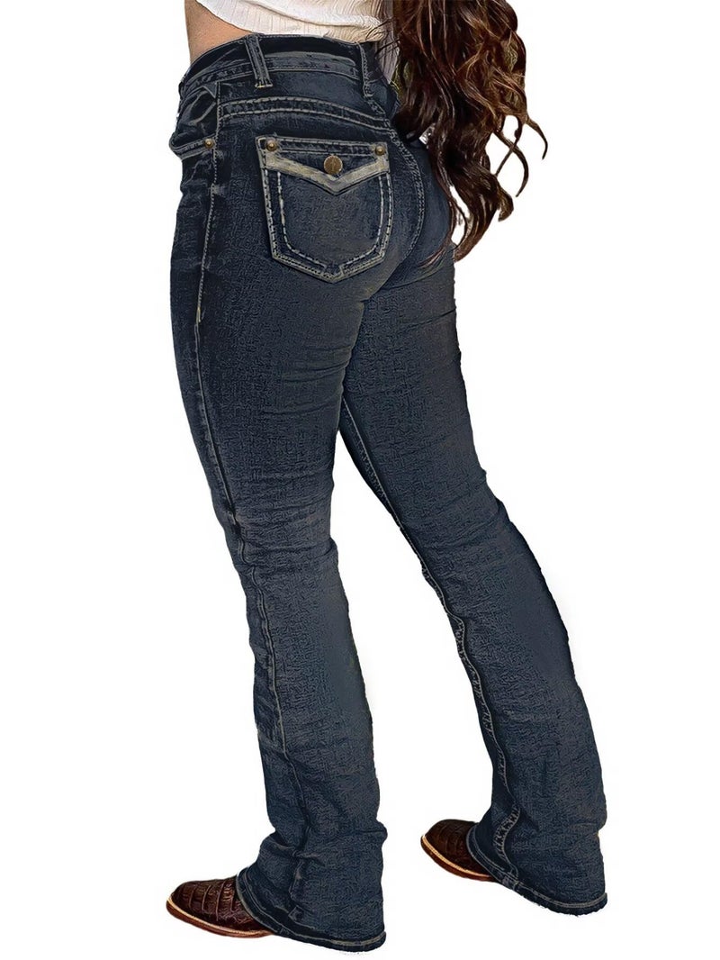 Flamingals Boot Cut Jeans for Women Trendy Stretch Jeans Butt Lifting Tummy Control Denim Pants Ink Blue 2XL - Image 1