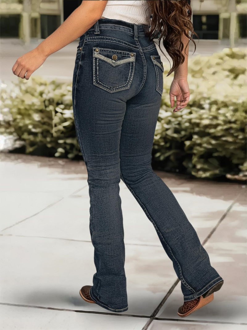 Flamingals Boot Cut Jeans for Women Trendy Stretch Jeans Butt Lifting Tummy Control Denim Pants Ink Blue 2XL - Image 5