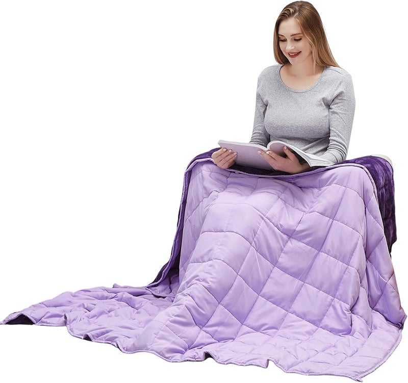 Motrip Weighted Blanket 10 Pounds Flannel, Soft Bed Blanket with Sanded Reversible, 48''x72'' 10lbs Purple - Image 1