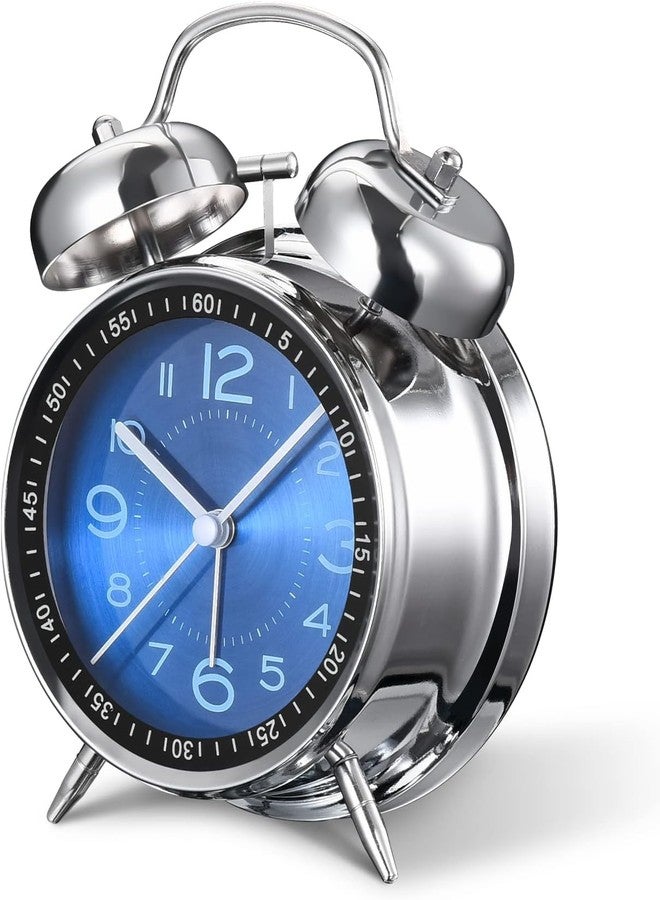 RUCON Super Loud Alarm Clock for Heavy Sleepers Adults, Twin Bell Retro Design, 4 Inch Silent Non-Ticking Quartz with Backlight, Metal Dial, Perfect for Bedrooms and Bedside (Blue) - Image 1
