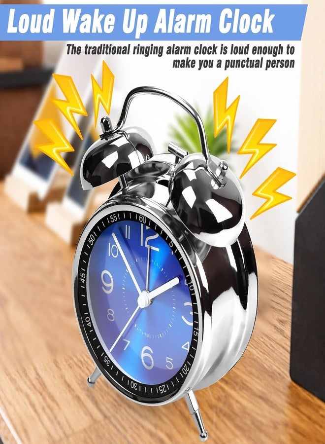 RUCON Super Loud Alarm Clock for Heavy Sleepers Adults, Twin Bell Retro Design, 4 Inch Silent Non-Ticking Quartz with Backlight, Metal Dial, Perfect for Bedrooms and Bedside (Blue) - Image 3