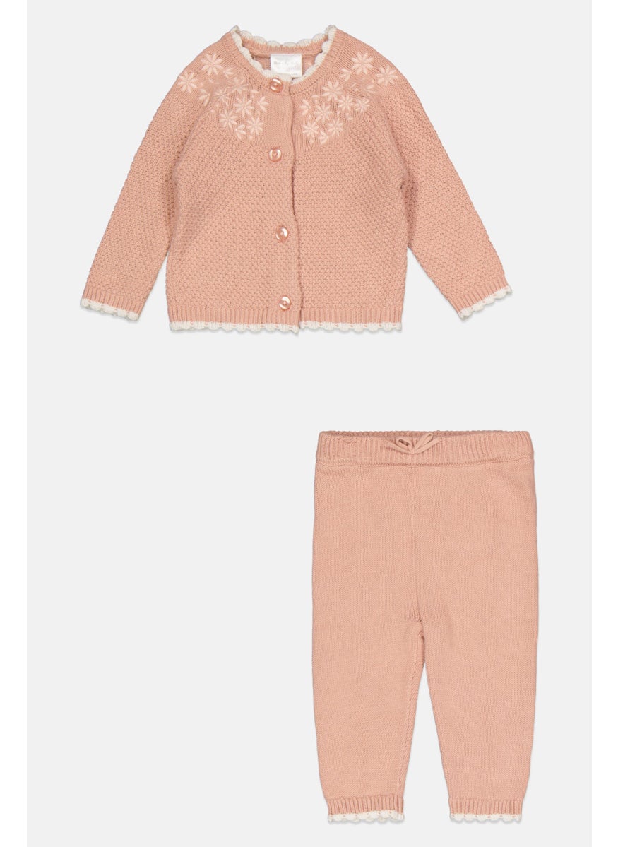 Rock-A-Bye Baby Boutique Toddlers Girl 2 Pcs Embroidered Cardigan And Sweatpant Set, Pink  - Image 1