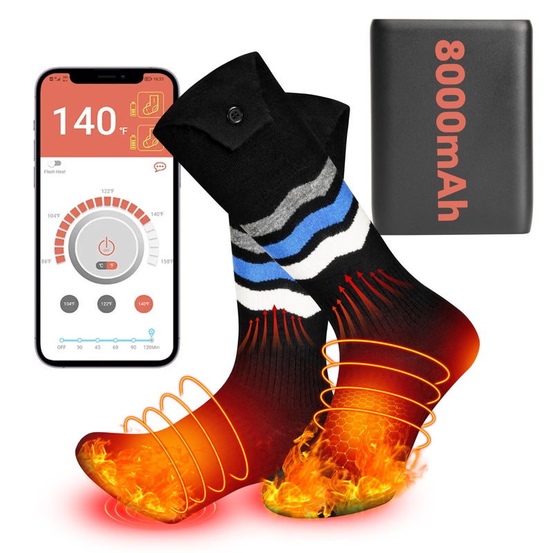 WAMOVAL Heated Socks  Heated Socks For Men Women With App Control  8000Mah Rechargeable Electric Up To 10 Hours Washable Winter Warm Socks Foot Warmer For Skiing Cycling Camping - Image 1