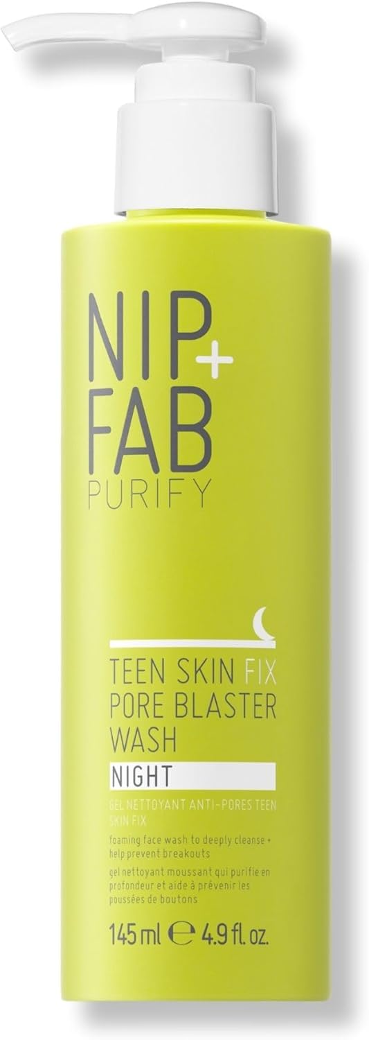 Nip Fab Teen Skin Fix Pore Blaster Night Face Wash with Salicylic Acid Wasabi Extract and Tea Tree Oil Cleansing Purifying Facial Cleanser Breakouts 145ml