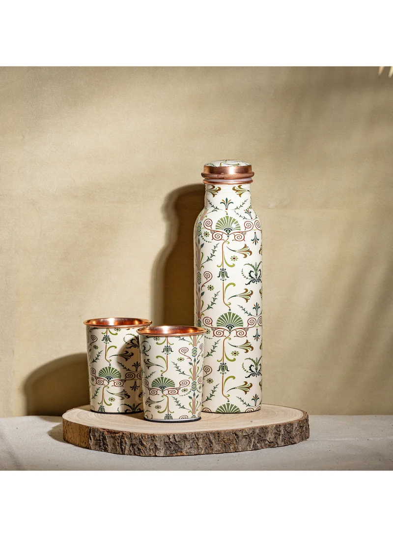 QUESERA Built in Glass Copper Bottle with  2 glasses