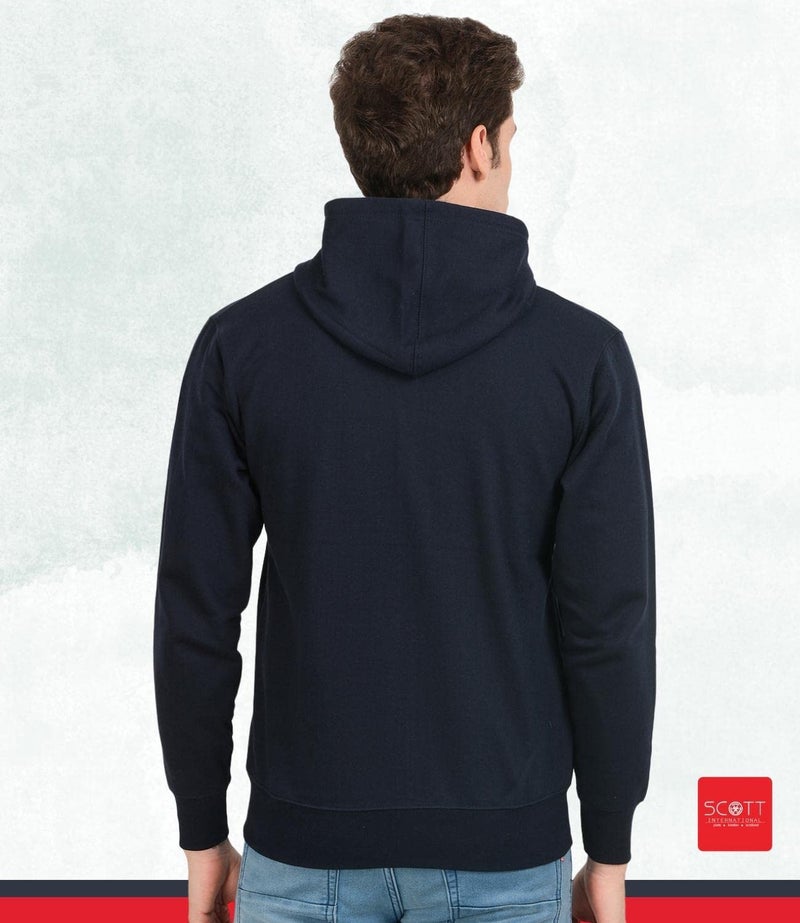 Scott International Men's Solid Cotton Zipper Hoodie Sweatshirt for Gym Warm Travel Pullover with Hood and Pockets Stylish Winter Wear Navy Blue - Image 2