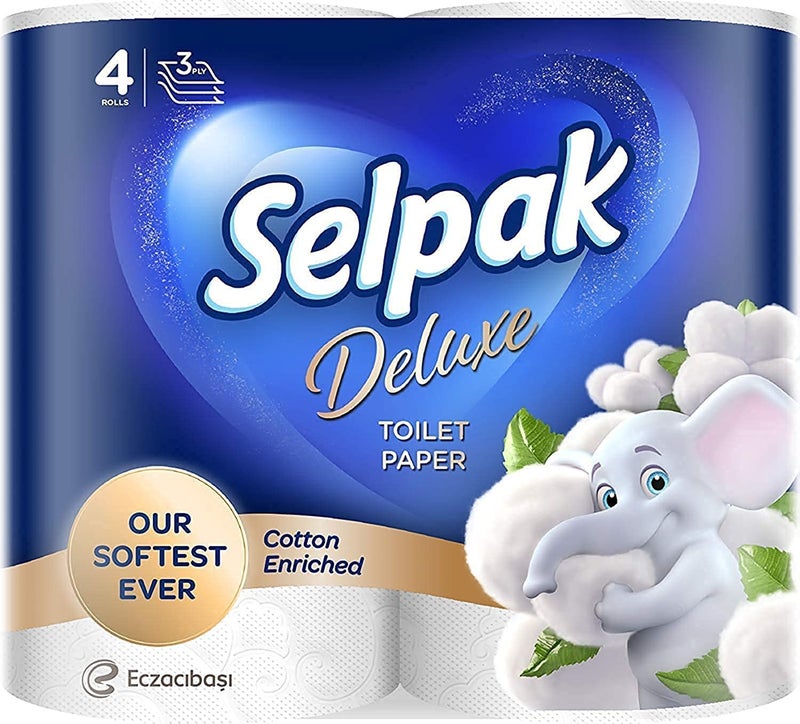 SELPAK Deluxe Toilet Paper Cotton Enriched Tissue Roll 3ply 4 rolls/pack - Image 1