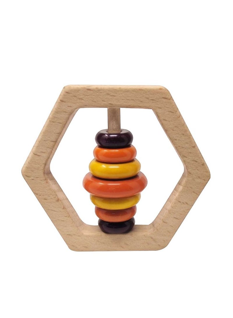 Ariro Baby Toys 1pcs Wooden rattle-Hexagon Teething Rattle Beech Wood Bed Ring Baby Bell Teether Educational Baby Gift  - Image 1