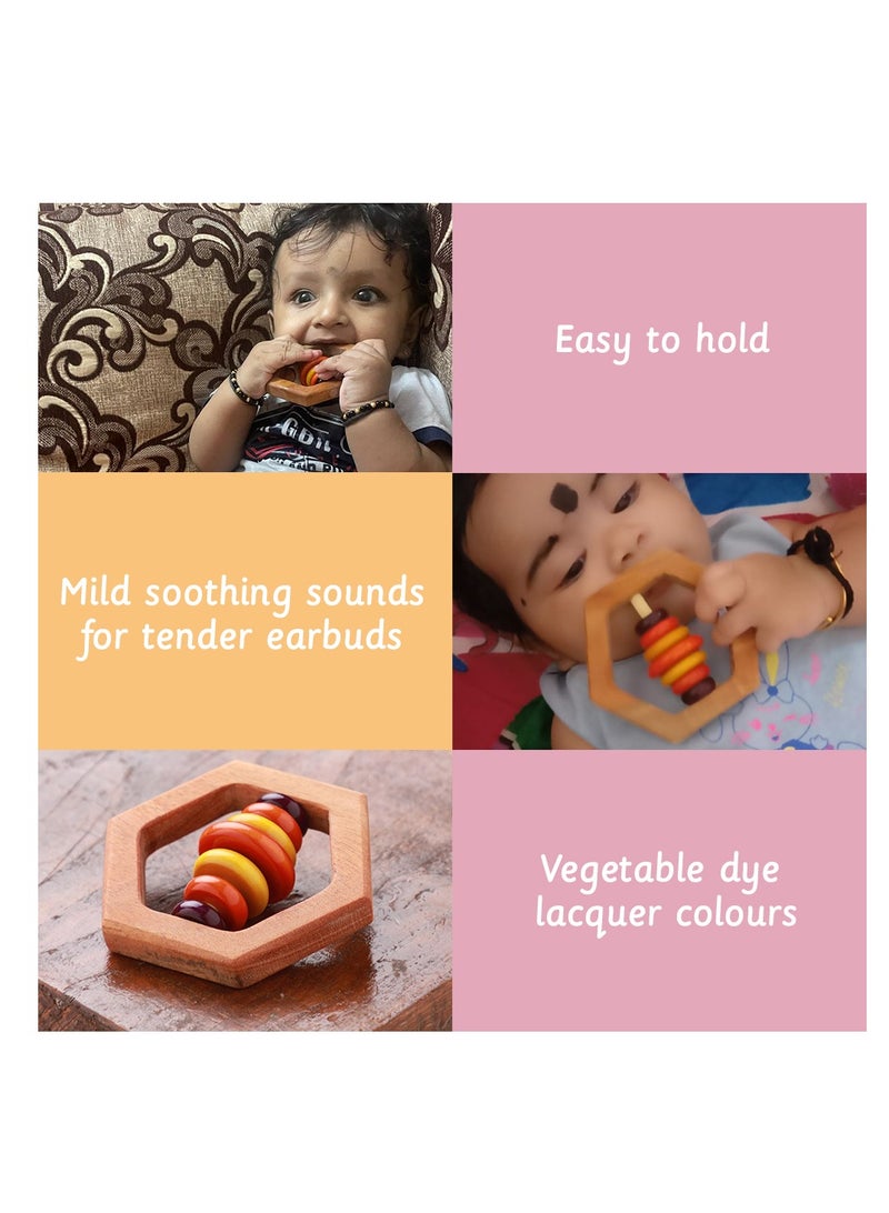 Ariro Baby Toys 1pcs Wooden rattle-Hexagon Teething Rattle Beech Wood Bed Ring Baby Bell Teether Educational Baby Gift  - Image 3