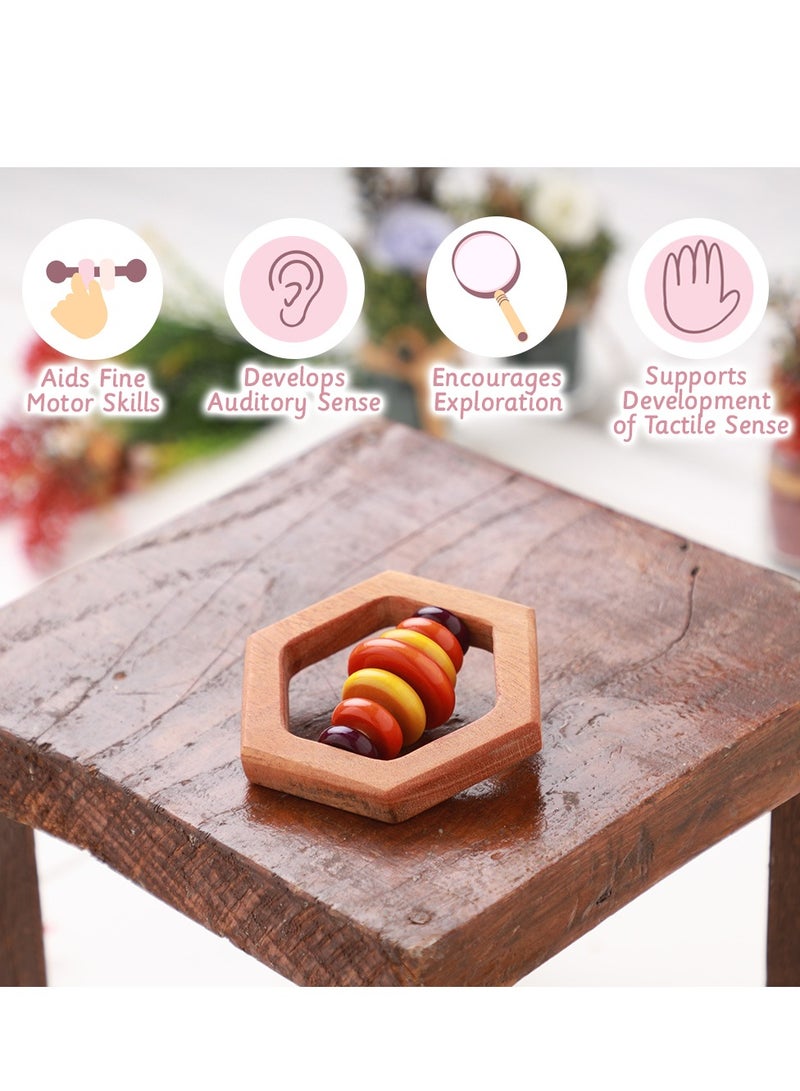 Ariro Baby Toys 1pcs Wooden rattle-Hexagon Teething Rattle Beech Wood Bed Ring Baby Bell Teether Educational Baby Gift  - Image 5