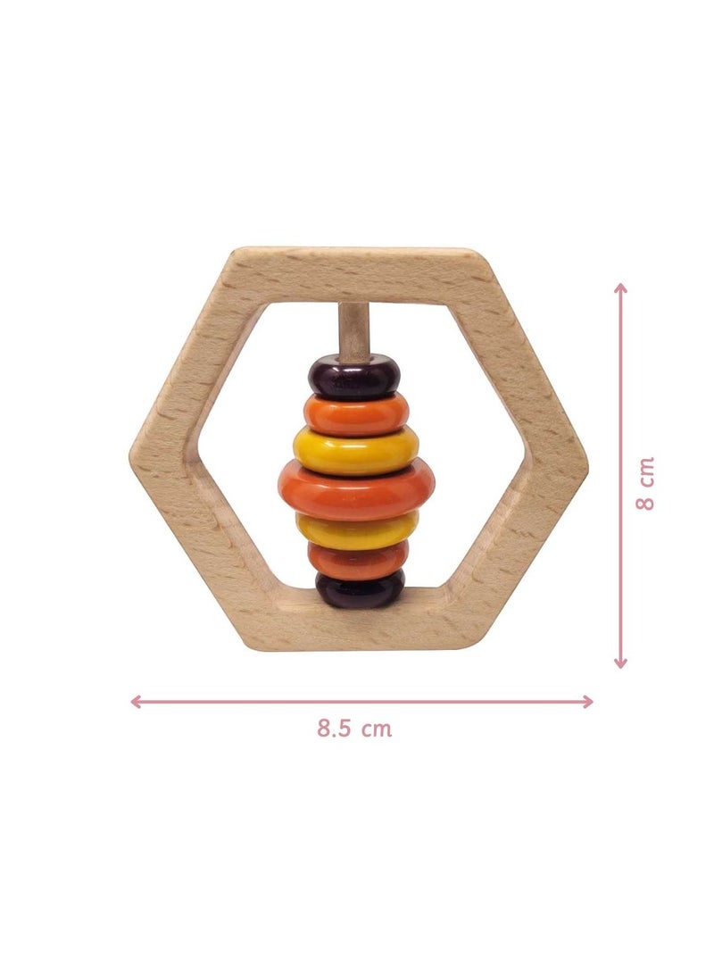 Ariro Baby Toys 1pcs Wooden rattle-Hexagon Teething Rattle Beech Wood Bed Ring Baby Bell Teether Educational Baby Gift  - Image 2