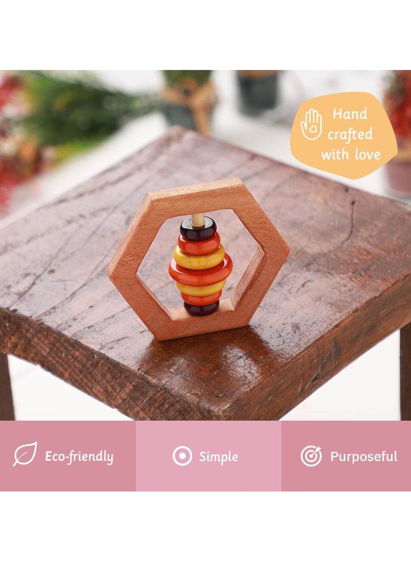 Ariro Baby Toys 1pcs Wooden rattle-Hexagon Teething Rattle Beech Wood Bed Ring Baby Bell Teether Educational Baby Gift  - Image 4