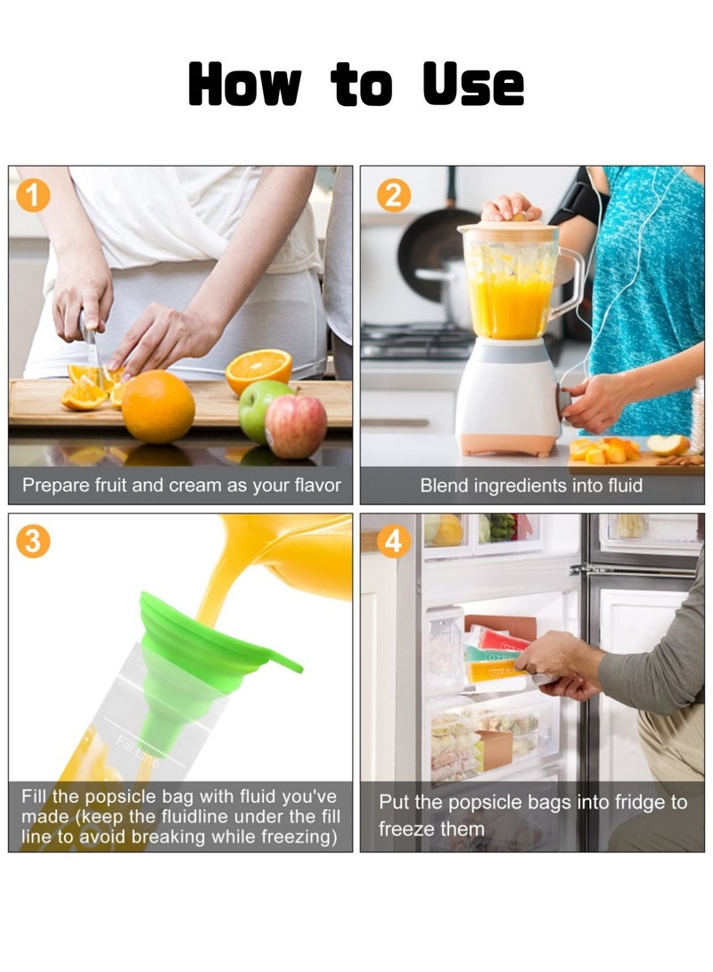 Mmmon 50 Pcs Disposable Ice Popsicle Mold Bags Freezer Tubes With Zip Seals for Kids Healthy Snacks, Yogurt Sticks, Juice & Fruit Smoothies, Ice Candy Pops Comes With a Funnel  - Image 2