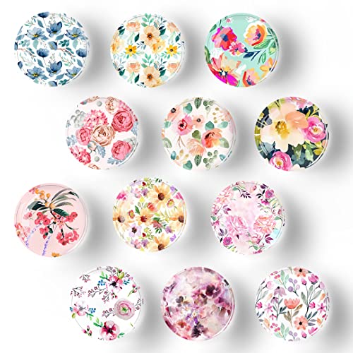 Poitvd 12Pcs Glass Strong Magnetic Refrigerator Magnet Fridge Sticker,Colorful Flowers Crystal Fridge Magnets Decoration for Crafts,Fridge Magnets for Kitchen, Office Whiteboard, Cabinet and Dishwasher - Image 1