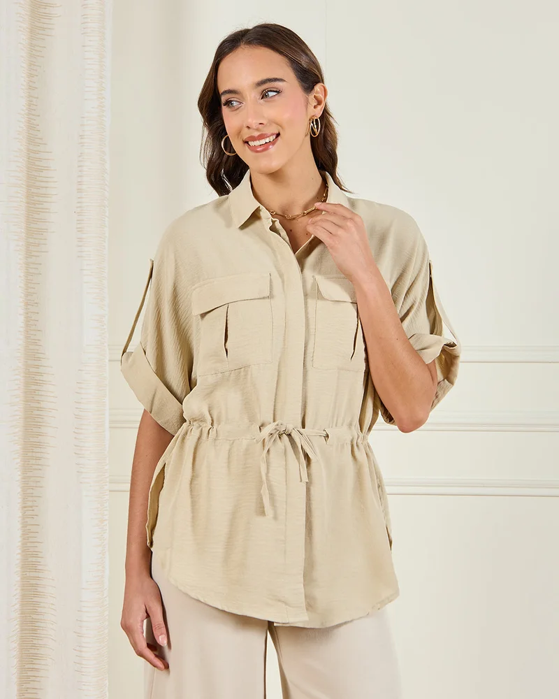 Redtag Women Beige Button Down Shirt Blouse