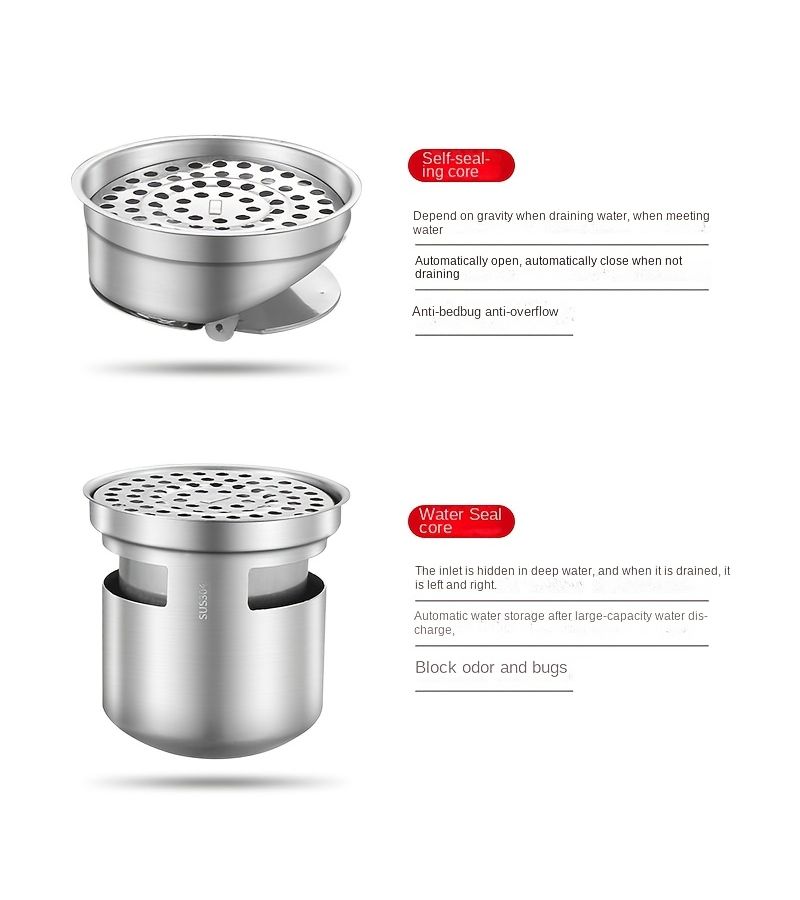304 Stainless Steel Floor Drain Filter with 236 Inch Diameter Self Sealing Core Anti Odor Insect Proof For Bathroom Toilet - Image 3