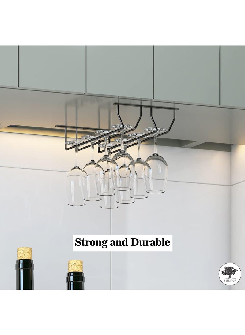 sulfar - MS Double Self Adhesive Wine Glass Rack/Holder Upside Down Glass Hanging Organizer/Wine Glass Holder for Pubs/Kitchen/Bars (Black) Pack of 1 - Image 1