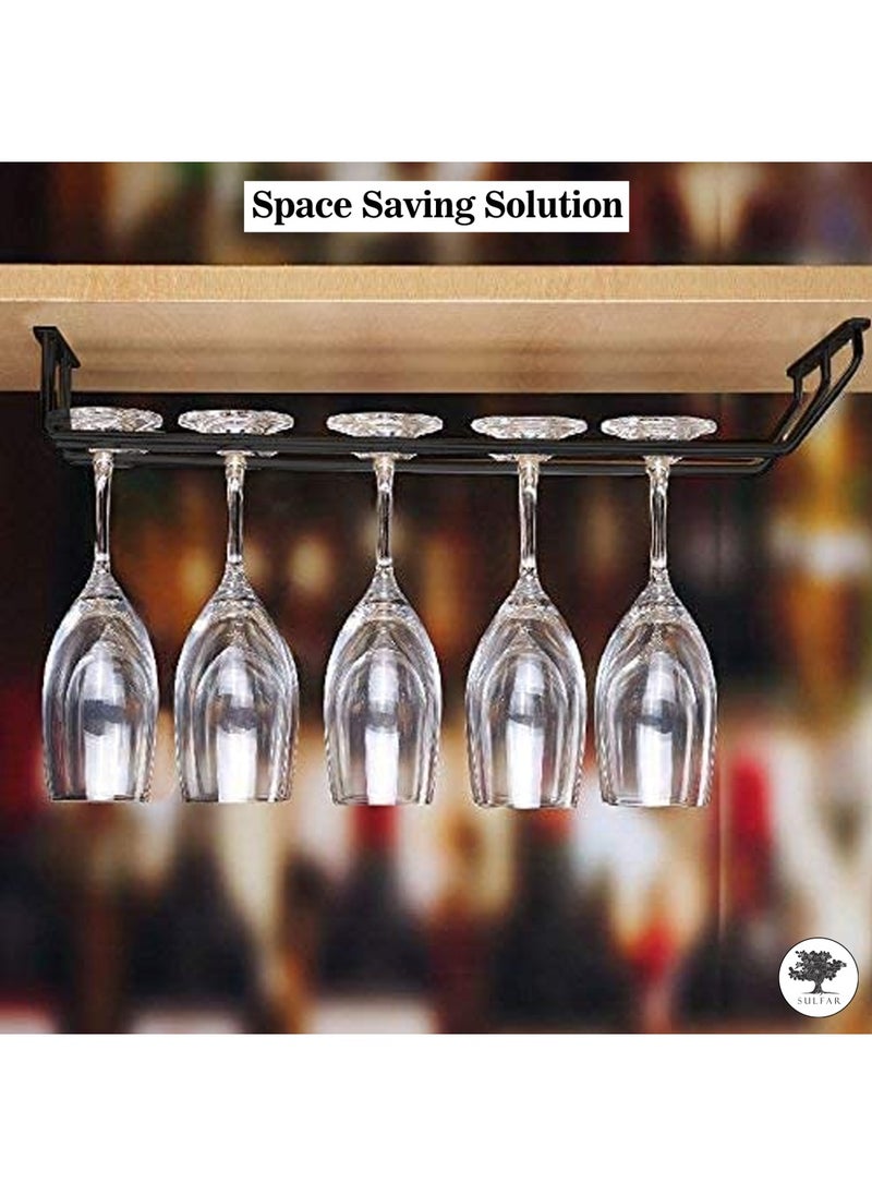 sulfar - MS Double Self Adhesive Wine Glass Rack/Holder Upside Down Glass Hanging Organizer/Wine Glass Holder for Pubs/Kitchen/Bars (Black) Pack of 1 - Image 1