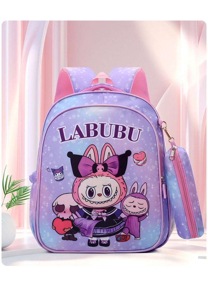 LABUBU Children's Schoolbag, Kindergarten,Primary SchoolCute Cartoon Schoolbag, Boys and Girls, Lightening Backpack, 35*28*12cm + Free Pencil Case - Image 5