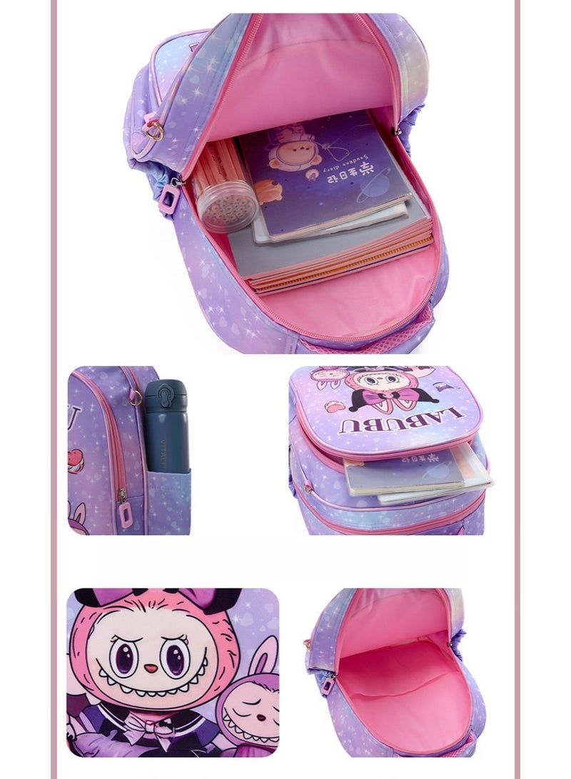 LABUBU Children's Schoolbag, Kindergarten,Primary SchoolCute Cartoon Schoolbag, Boys and Girls, Lightening Backpack, 35*28*12cm + Free Pencil Case - Image 3
