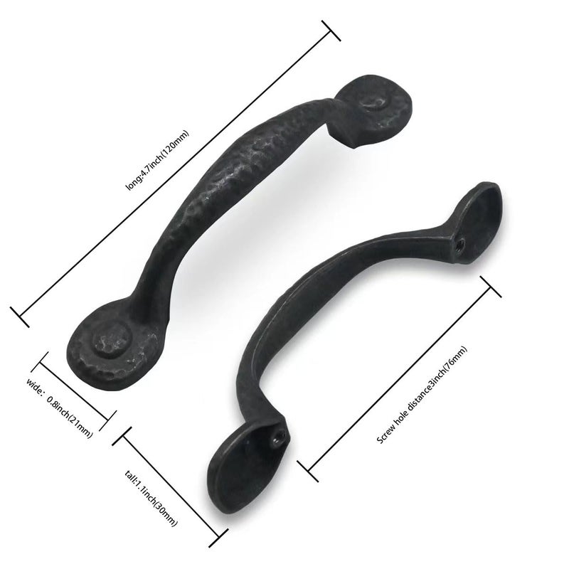 CABDM 10 Pack Rustic Black Cabinet Pulls, Antique Hammered Kitchen Hardware, Vintage Drawer Pulls, 3 Inch (76mm) Hole Center - Image 2