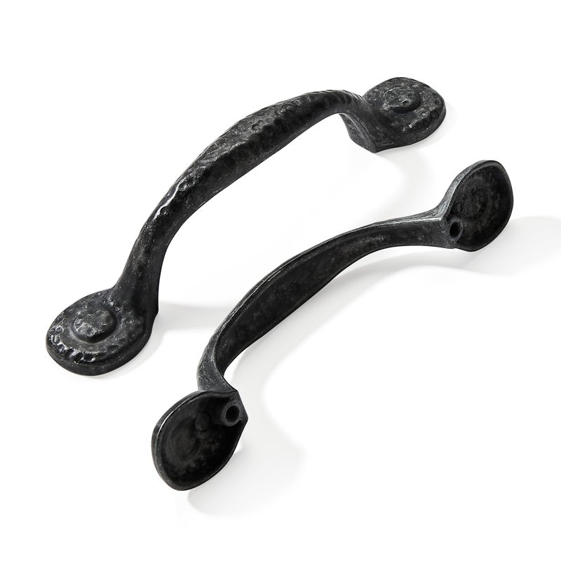 CABDM 10 Pack Rustic Black Cabinet Pulls, Antique Hammered Kitchen Hardware, Vintage Drawer Pulls, 3 Inch (76mm) Hole Center - Image 1