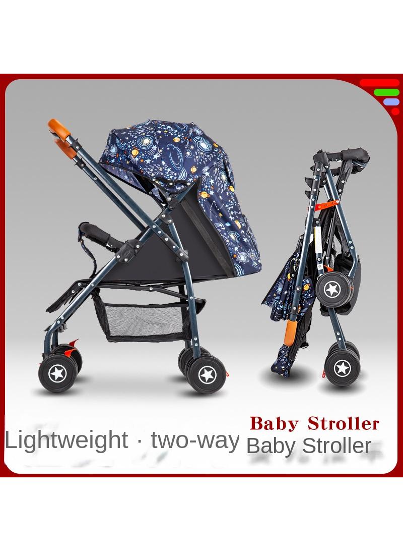 Bidirectional Baby Stroller With Lightweight Shock Absorption Sitting And Lying Down Foldable Newborn Portable Stroller（Starry Sky） - Image 5