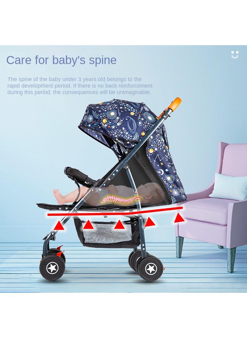 Bidirectional Baby Stroller With Lightweight Shock Absorption Sitting And Lying Down Foldable Newborn Portable Stroller（Starry Sky） - Image 4