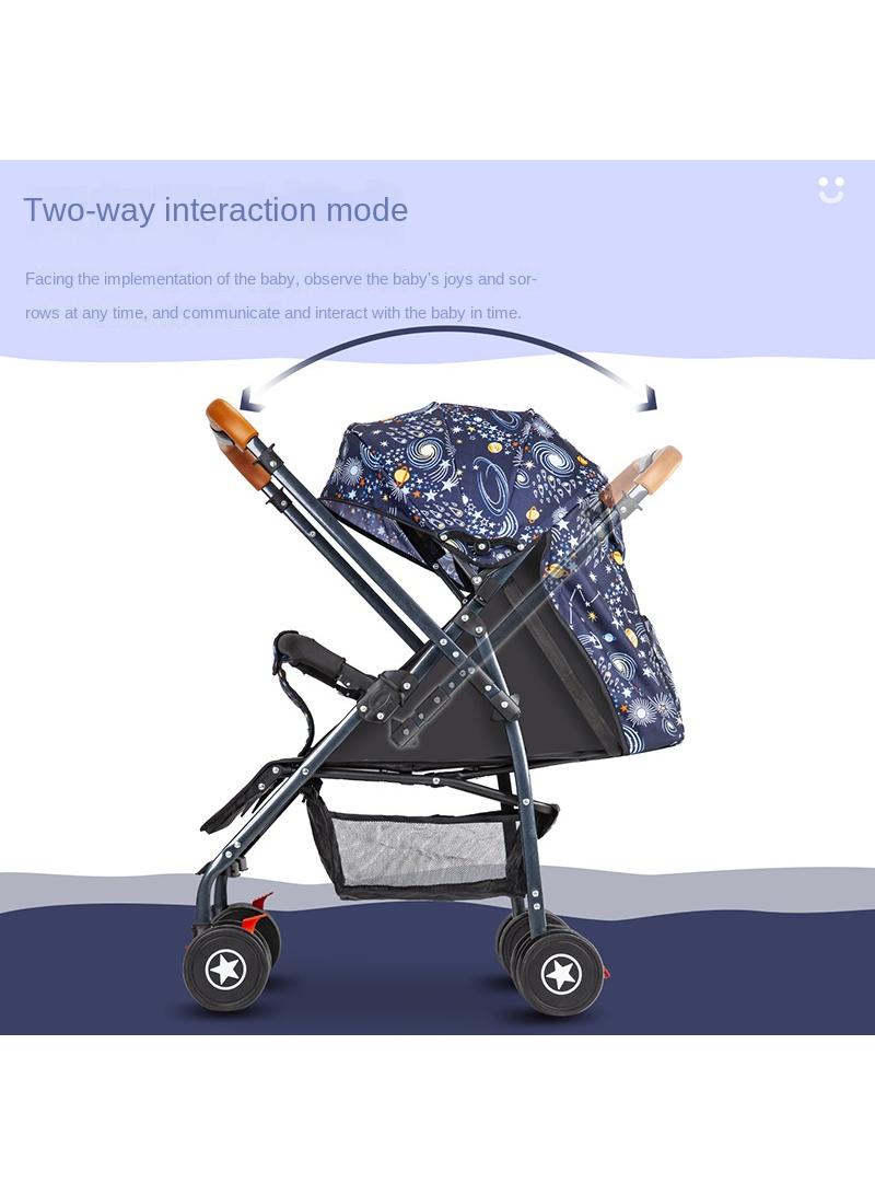 Bidirectional Baby Stroller With Lightweight Shock Absorption Sitting And Lying Down Foldable Newborn Portable Stroller（Starry Sky） - Image 2