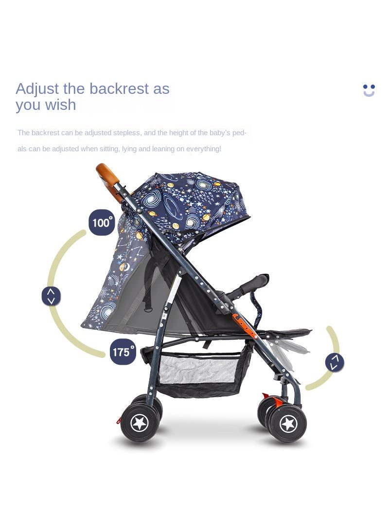 Bidirectional Baby Stroller With Lightweight Shock Absorption Sitting And Lying Down Foldable Newborn Portable Stroller（Starry Sky） - Image 3