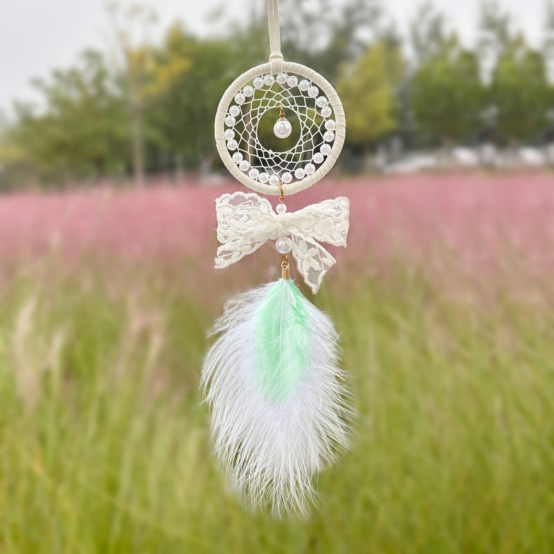 Yellow Mini Dreamcatcher Car Charm Girly Bow Pendant Creative Gift - Image 4