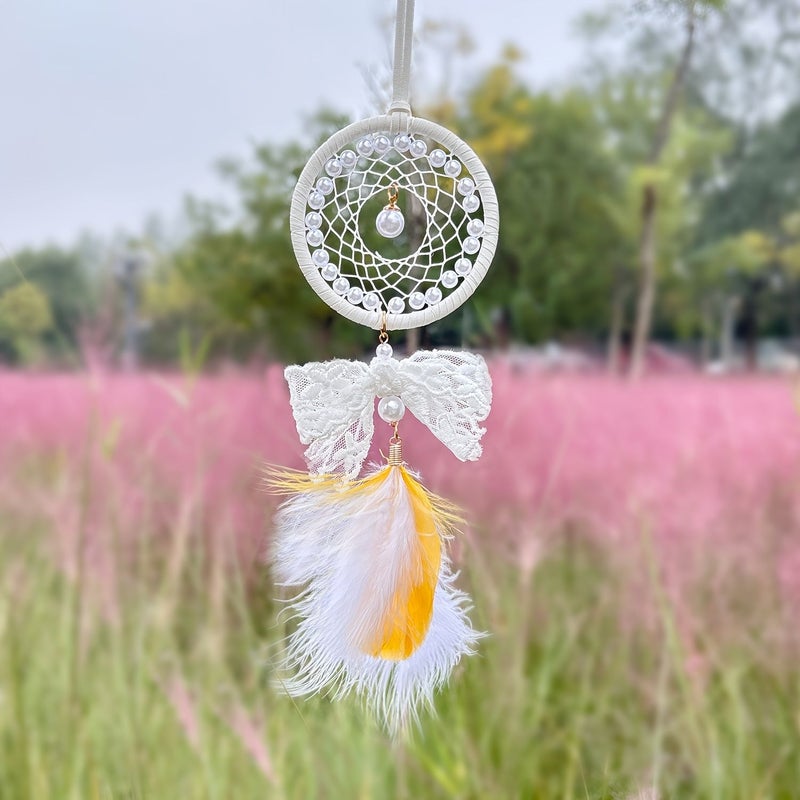 Yellow Mini Dreamcatcher Car Charm Girly Bow Pendant Creative Gift - Image 5