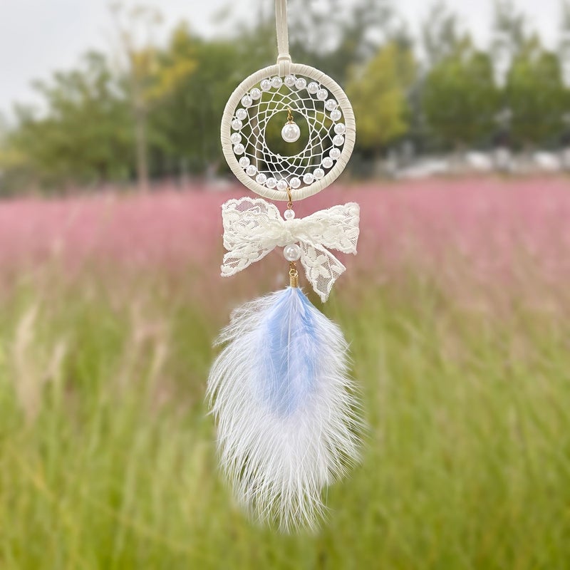 Yellow Mini Dreamcatcher Car Charm Girly Bow Pendant Creative Gift - Image 2