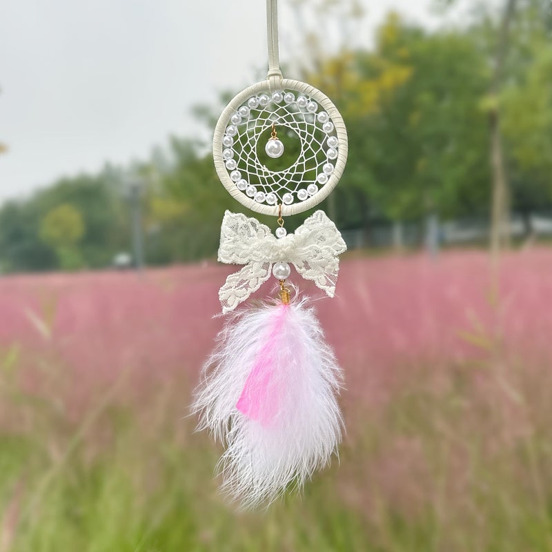 Yellow Mini Dreamcatcher Car Charm Girly Bow Pendant Creative Gift - Image 1
