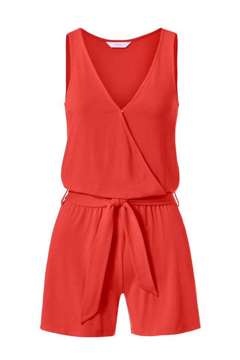Tchibo Women V-neckline Sleeveless Plain Pajama Romper, Orange - Image 2